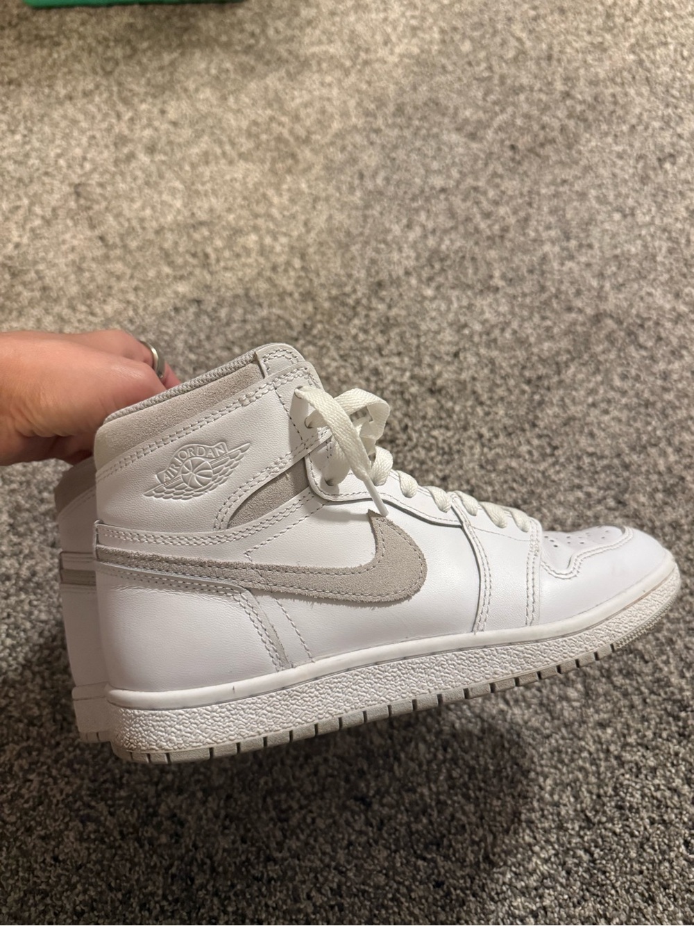 Jordan Retro 1 High-Top Sneaker in White and Light Gray Suede